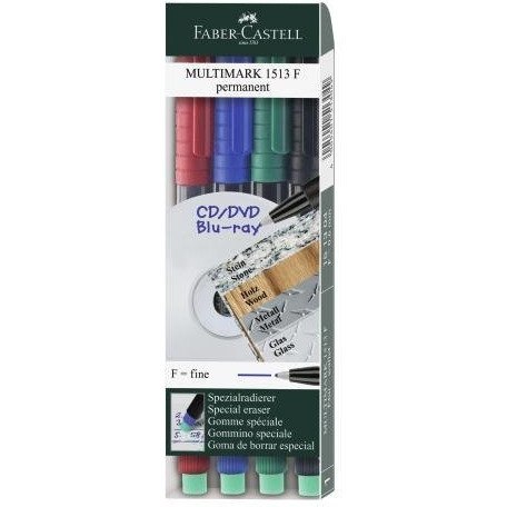 Marker permanentny F 0.6mm 4kolory 151304 FABER-CASTELL