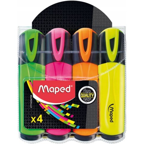 Zakreślacz FLUO PEPS mix kolorów 4szt etui z zawieszką 742547 MAPED