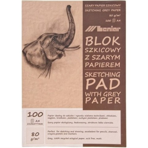 Blok szkicownik A4 100k 80g papier szary 90853 LENIAR