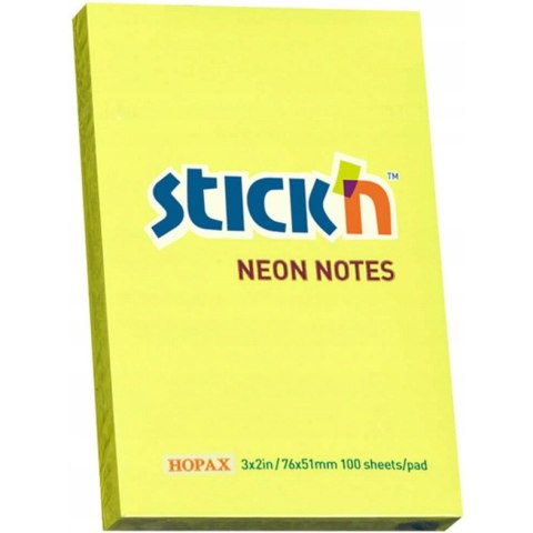 Bloczek STICK`N 76x51mm 100k żółty neon 21132