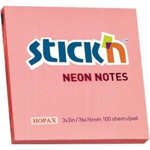 Bloczek samoprzylepny 76x76mm 100k różowy neonowy STICK`N 21166