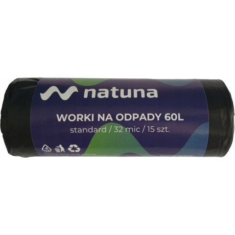 Worki na śmieci NATUNA 60L standard (15szt) 32mic LDPE