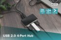 HUB/Koncentrator 4-portowy USB 2.0 HighSpeed, aktywny, czarno-srebrny