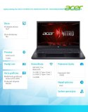 Laptop Gaming Acer Nitro 5 15 ANV15-51 i5-13420H 15.6 FHD IPS 144Hz/16GB/512GB/RTX 3050 6GB/NoOS/Black