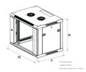 Szafka wisząca rack 4U 600x600 czarna szklane drzwi