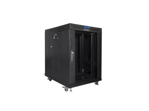 Szafa instalacyjna RACK stojąca 19 15U 800X1000 czarna drzwi szklane LCD (FLAT PACK)